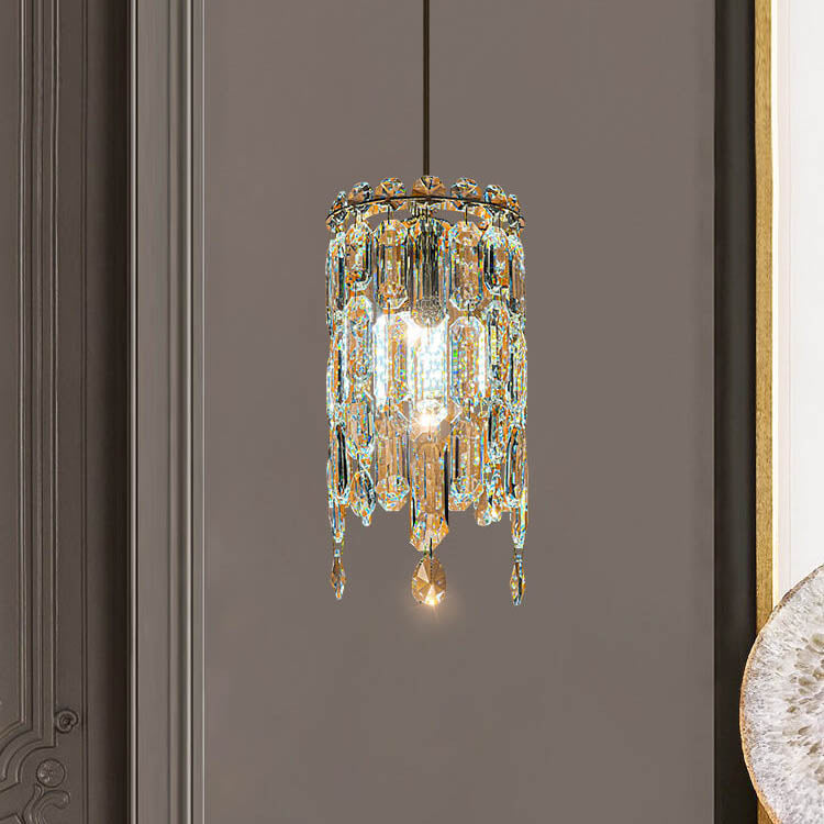 Suspension moderne en cristal cylindrique à 1 lumière pour salon 