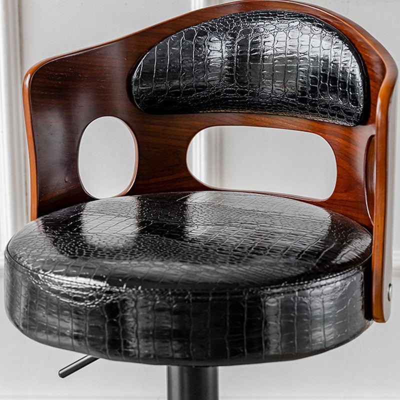 Tabouret de bar rond contemporain en tissu PU cuir scandinave bois éponge SGS avec dossier et repose-pieds pour cuisine 