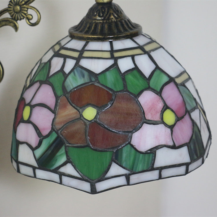 Lámpara de Aplique de Pared de 1 Luz con Vidrio de Tiffany Tradicional de Flor de Aleación de Zinc y Hierro para Sala de Estar 