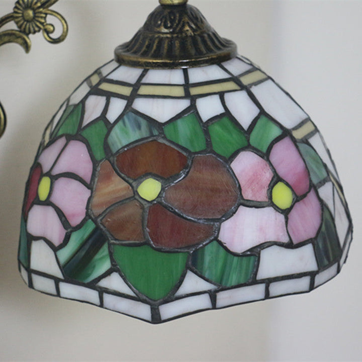 Lámpara de Aplique de Pared de 1 Luz con Vidrio de Tiffany Tradicional de Flor de Aleación de Zinc y Hierro para Sala de Estar 