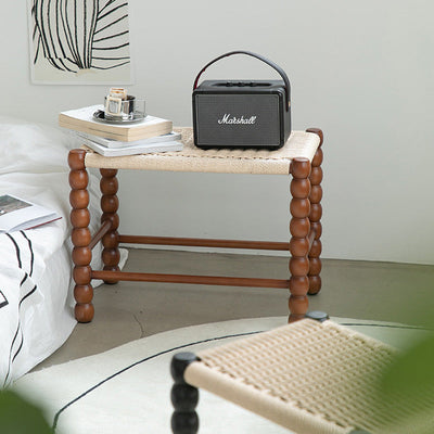 Tabouret rectangulaire traditionnel chinois en osier avec pieds en bois pour le salon 