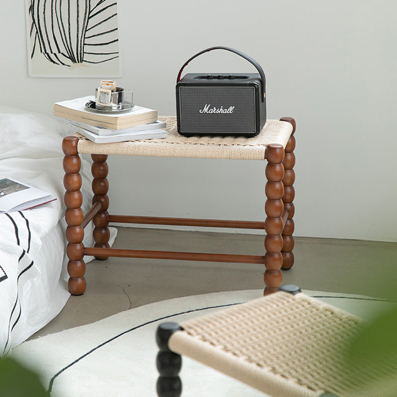 Tabouret rectangulaire traditionnel chinois en osier avec pieds en bois pour le salon 