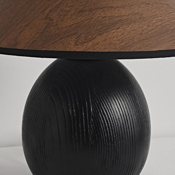 Lampe de table en bois massif trapézoïdal rond japonais traditionnel avec tissu 1 lumière pour chambre 