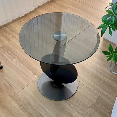 Table d'appoint moderne Art Déco ronde combinant design en verre et métal pour salon 