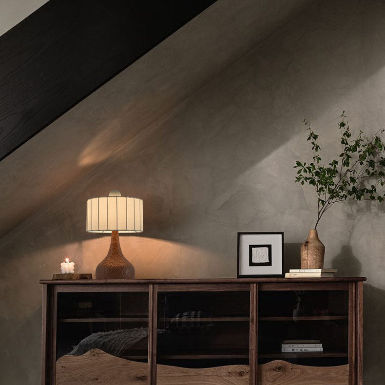 Traditionelle japanische Säule Stoff Harz 1-Licht Tischlampe für Wohnzimmer 