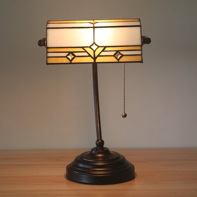 Vintage Tiffany Plaid Trapezoidal Stained Glass 1-Light Table Lamp