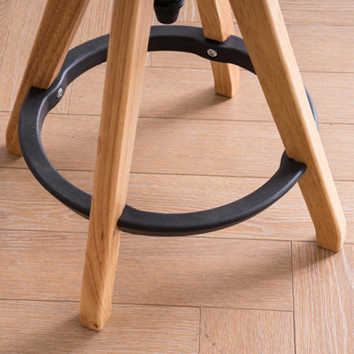 Traditioneller Vintage-Thekenhocker aus Gummibaumholz, rund, mit höhenverstellbarer Nylon-Gewindestange, drehbar, mit Fußstütze, für die Küche 