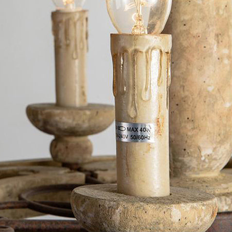 Candelabro redondo de hierro con 6 luces de estilo rústico de granja con madera envejecida para sala de estar 