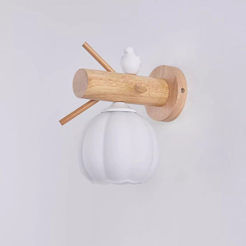 مصباح الحائط بتصميم مزرعة تقليدية بظل زجاجي على شكل برعم زهرة مصنوع من الخشب الصلب مع ضوء واحد لغرفة النوم 