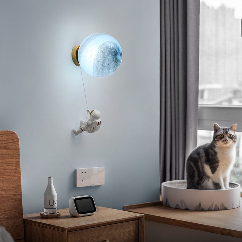 Contemporary Creative Orb Astronaut Iron Resin 1-Light Wall Sconce Lamp For Bedroom