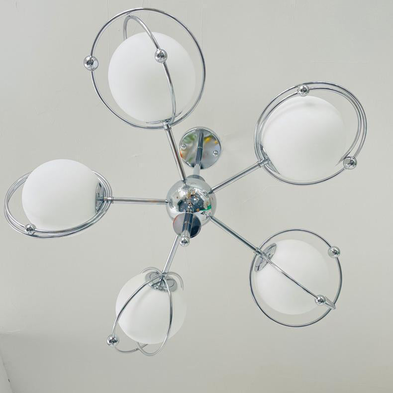 Lustre à 5 lumières en verre et fer avec branches orbes minimalistes modernes pour chambre 