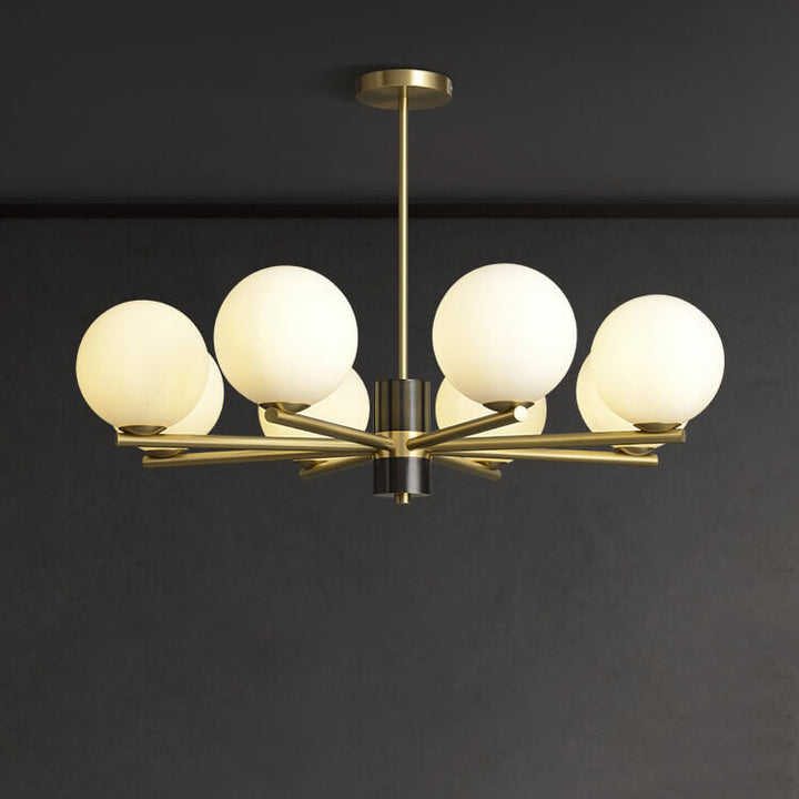 Modern Luxury Glass Round Ball Copper Branch 6/8/15 Light Chandelier For Living Room