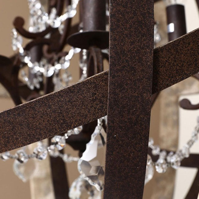 Lustre Rustique Traditionnel en Bois Vieilli avec Sphère en Cristal 4/5 Lumières pour Salon 