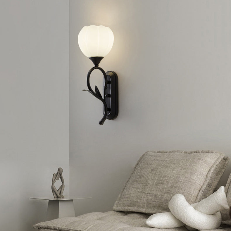 Applique Murale Moderne Minimaliste Crème Fleur Fer Verre 1/2 Lumière Pour Chambre 