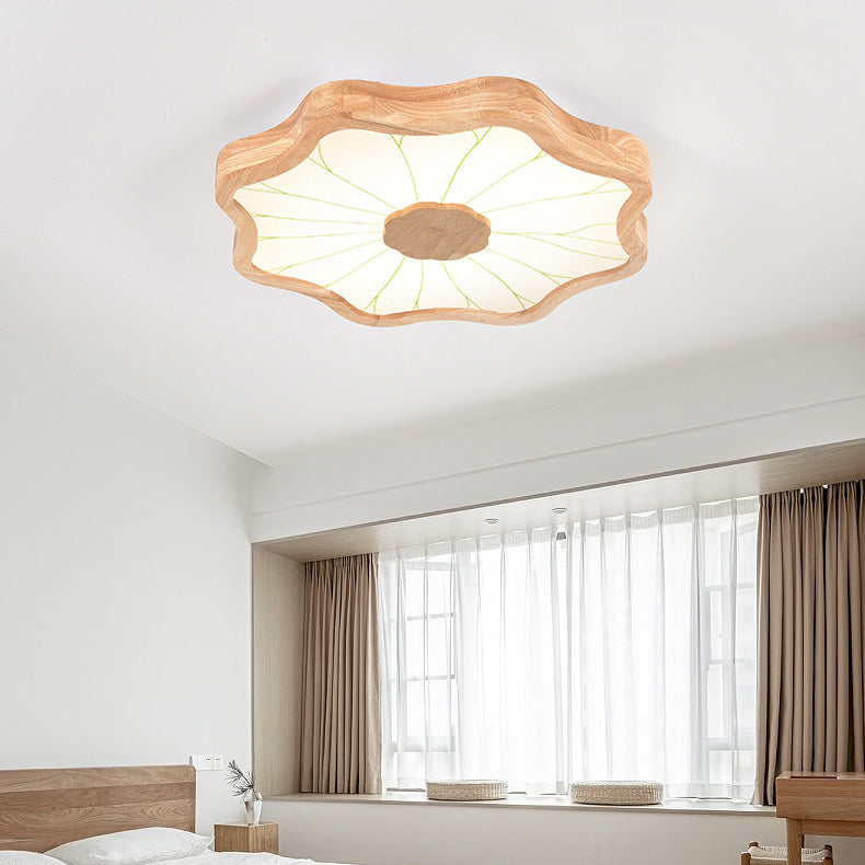 Traditionelle chinesische Lotusblatt-Deckenleuchte aus Holz, Eisen, Acryl, LED-Unterputz-Deckenleuchte für Wohnzimmer 