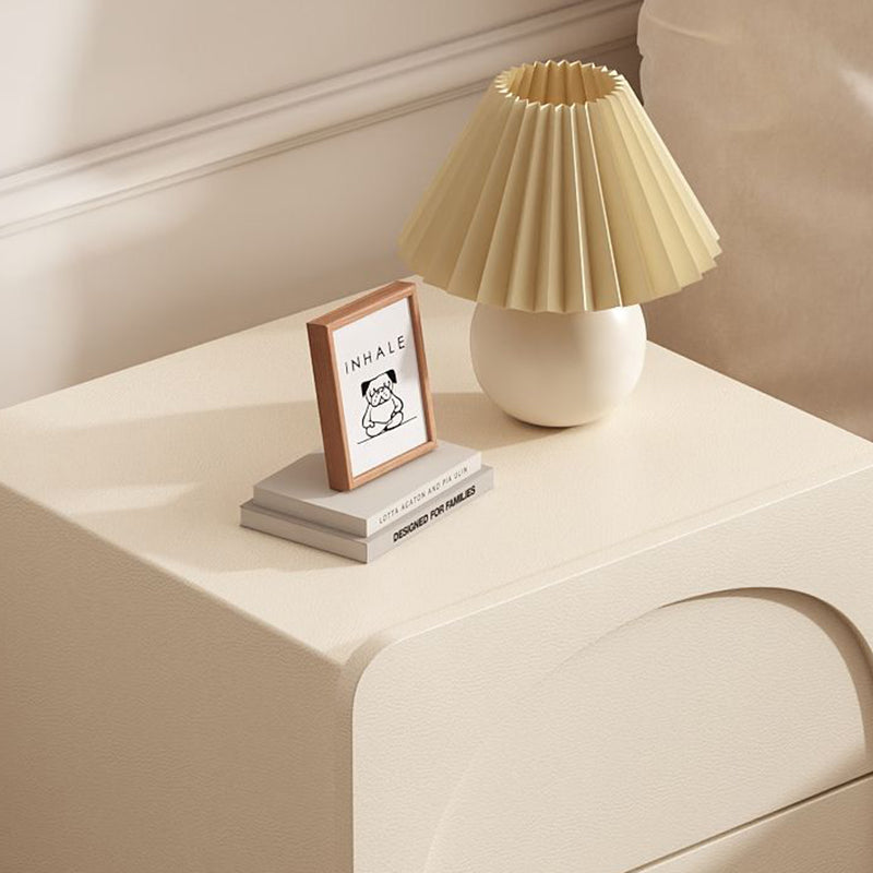 Table de nuit moderne minimaliste rectangulaire avec base ronde en acier au carbone et 2 tiroirs pour chambre 