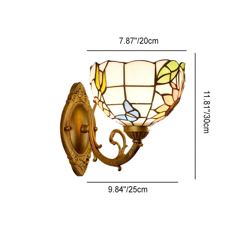 European Vintage Tiffany Glass Metal 1-Light Wall Sconce Lamp