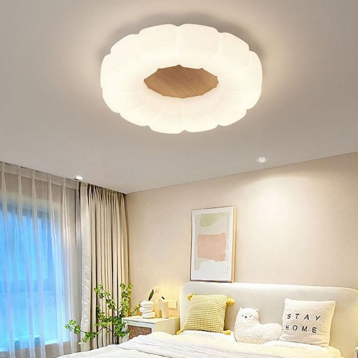 Contemporary Creative Petals Hardware PE Wood Grain LED Flush Mount Ceiling Light for Bedroom