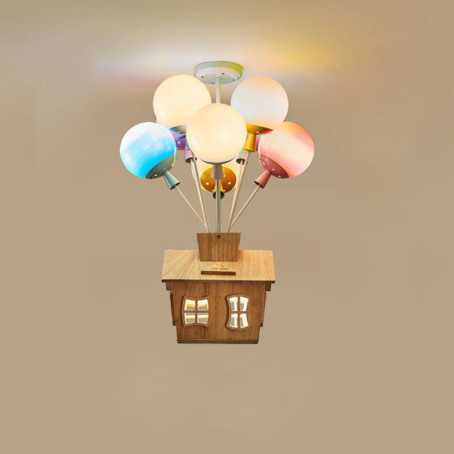 Contemporary Creative Colorful Acrylic Balloon Log Cabin 7/9-Light Kids Semi-Flush Mount Ceiling Light For Bedroom