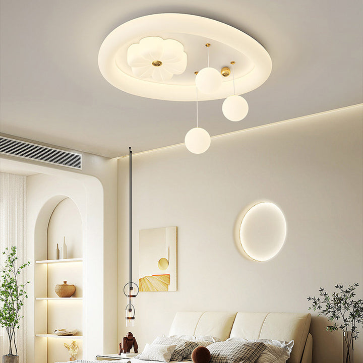 Contemporary Nordic Kids Iron PE Elliptical Round Ball Flower Moon LED Flush Mount Ceiling Light For Bedroom
