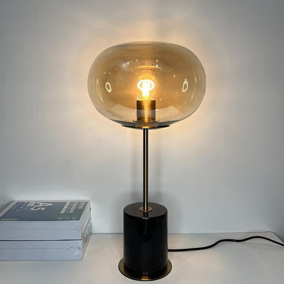 Moderne minimalistische runde Kugelzylinder-Marmorsockel-Eisenglas-1-Licht-Tischlampe für Wohnzimmer 