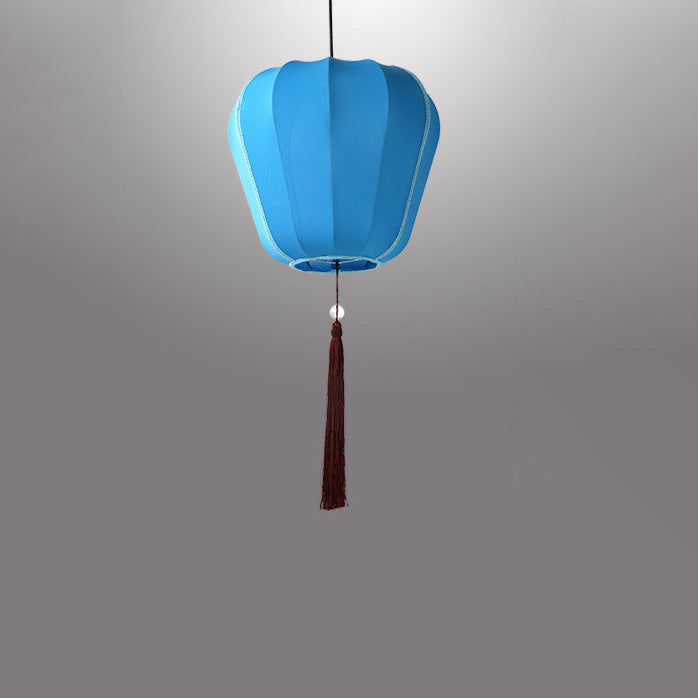 Traditionelle chinesische Laterne Stoff Eisen 1-Licht Pendelleuchte für Schlafzimmer 