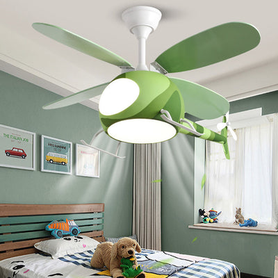 Contemporary Creative Iron Cartoon Planes LED Downrods Ceiling Fan Light for Bedroom