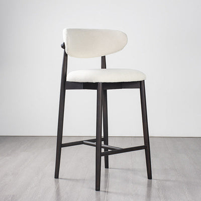 Tabouret de bar moderne minimaliste rond en velours rembourré avec dossier incurvé en bois massif pour salle à manger 