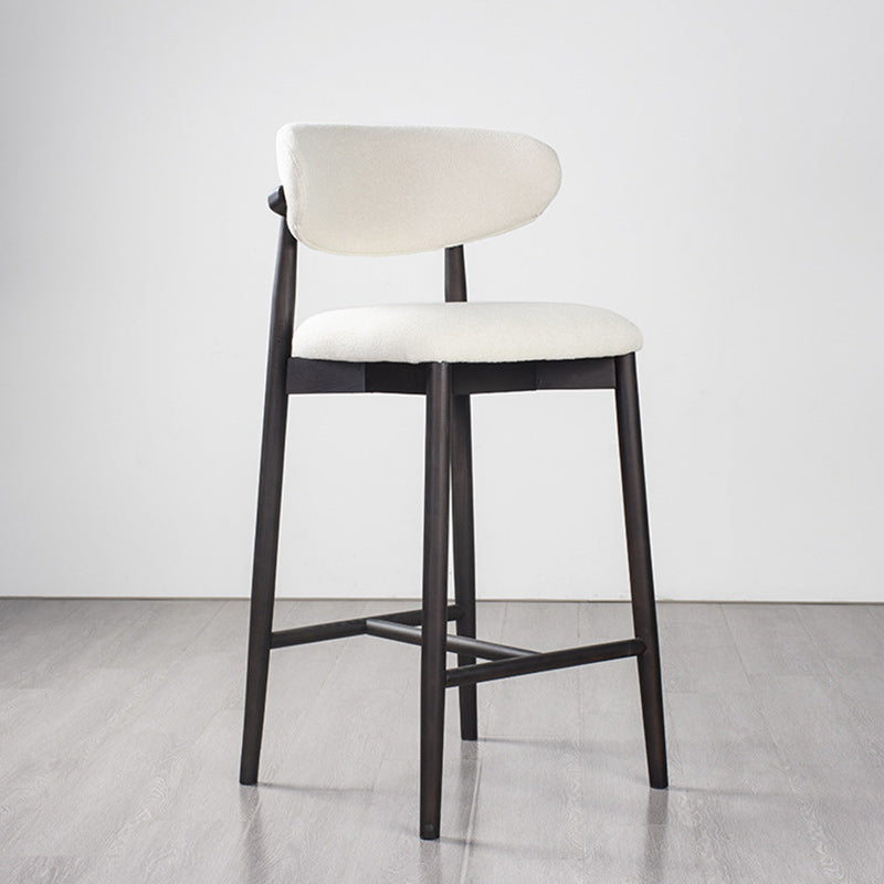 Tabouret de bar moderne minimaliste rond en velours rembourré avec dossier incurvé en bois massif pour salle à manger 
