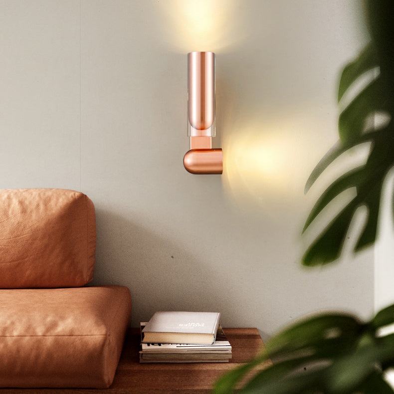 Moderne minimalistische Zylinder Rechteck drehbare Eisen Glas 2-Licht Wandleuchte Lampe für Wohnzimmer 