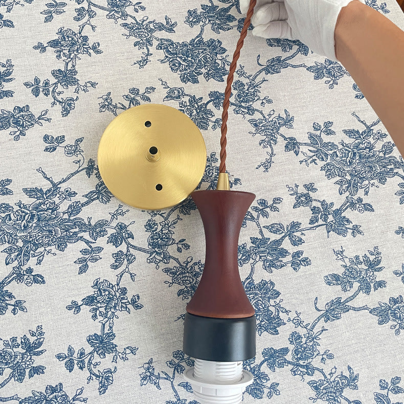 Lámpara colgante de 1 luz, tradicional, vintage, redonda, de madera y vidrio, cilindro redondo, para sala de estar 