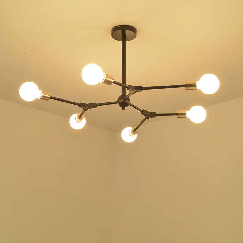 Lustre moderne du milieu du siècle à branches variables en fer avec abat-jour rond en verre à 6/8 lumières pour salon 