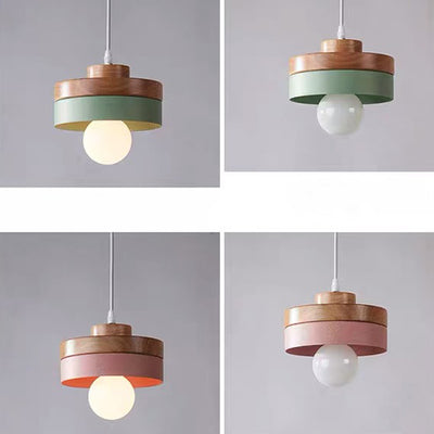 Moderne minimalistische Macaron Square Eisen Holz 1-Licht Pendelleuchte für Wohnzimmer 
