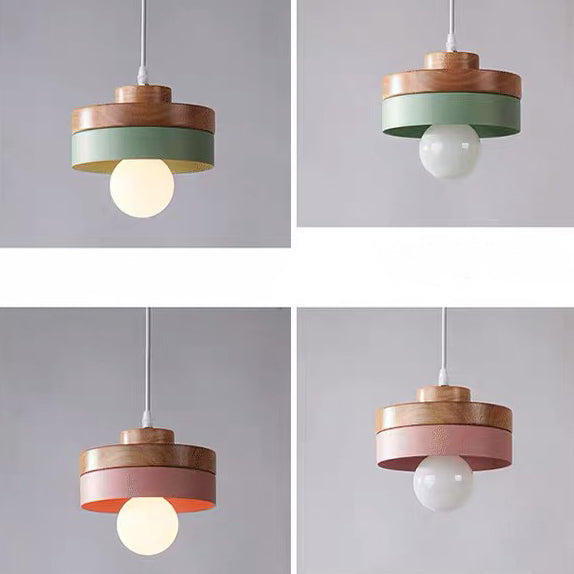 Moderne minimalistische Macaron Square Eisen Holz 1-Licht Pendelleuchte für Wohnzimmer 