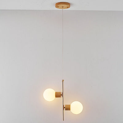 Lámpara de Araña de Vidrio Esférico de 2 Luces con Marco de Hierro de Estilo Wabi-Sabi Japonés 