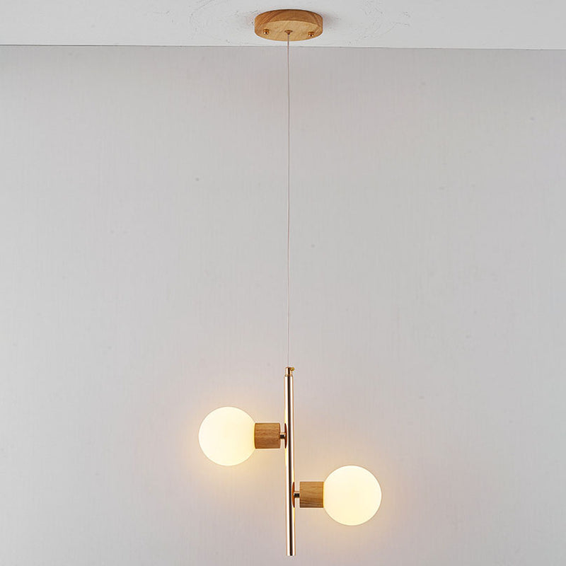 Lámpara de Araña de Vidrio Esférico de 2 Luces con Marco de Hierro de Estilo Wabi-Sabi Japonés 
