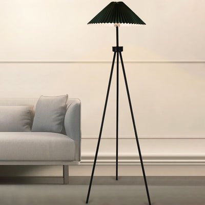 Nordic Modern Pleated Canvas Shade Iron Tripod 1-Light Standing Floor Lamp