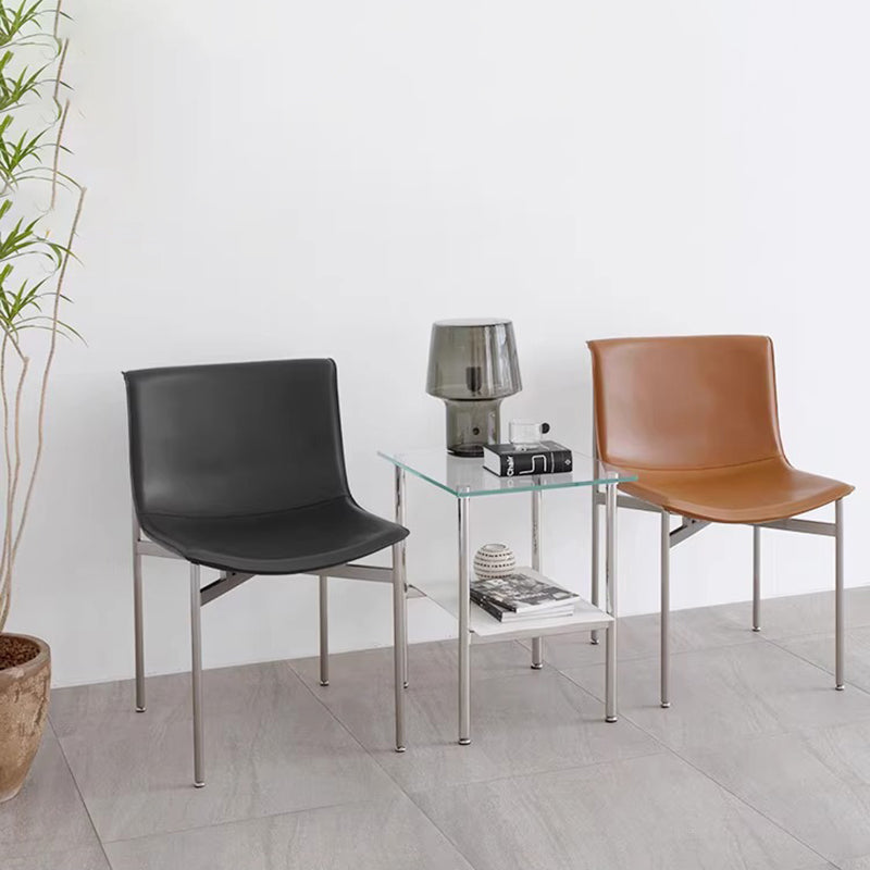 Modern Minimalist Square Cushion Microfiber Leather Stainless Steel High Resilience Sponge Dining Chair Backrest For Dining Room