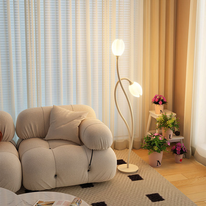 Lámpara de pie de 1 luz de plástico enrollado de hierro contemporáneo y creativo con tulipanes para sala de estar 