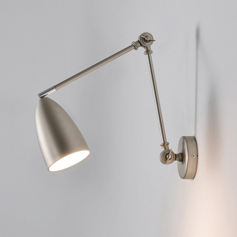 Simplicidad Moderna Pantalla de Metal en Forma de Semi-Cono con Brazo Basculante Retráctil Varilla Larga Lámpara Aplique de Pared de 1 Luz para Sala de Estar 