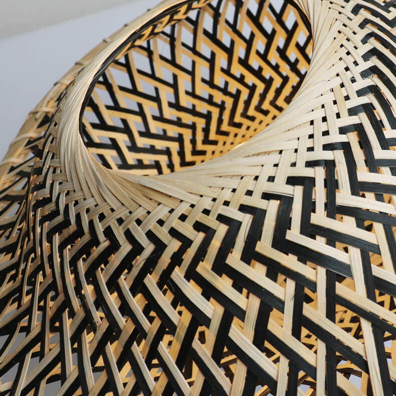 Plafonnier semi-encastré en forme de soucoupe volante à 1 lumière en tissage de bambou Zen chinois 