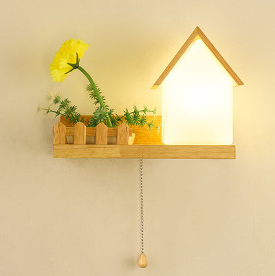 Contemporary Creative Log Cabin Flower Decoration 1-Light Wall Sconce Lamp For Living Room