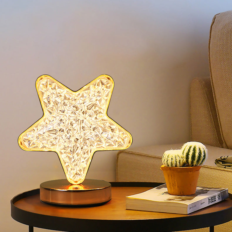Modern Art Deco Metal Crystal Star Moon LED Table Lamp For Bedside