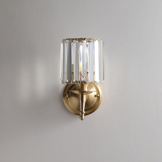 Aplique de Pared de 1 Luz de Cristal de Cobre Cilíndrico de Lujo Ligero Francés 