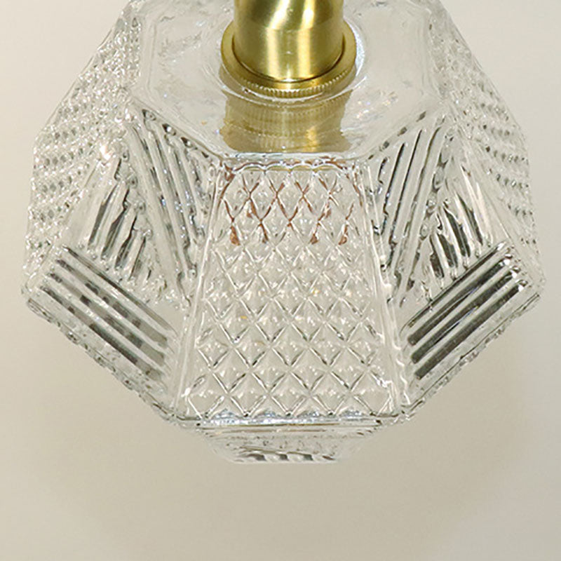 Moderne minimalistische achteckige Messingglas-Pendelleuchte mit 1 Licht für Schlafzimmer 