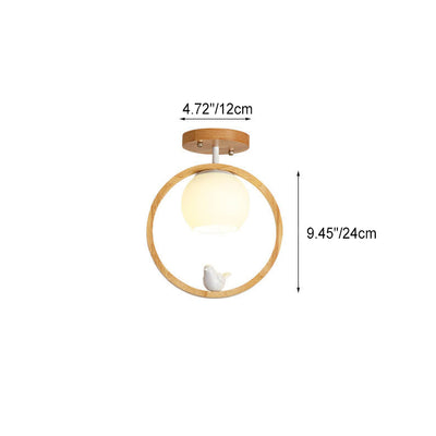 Moderno japonés minimalista Log Bird Round 1-Light Semi-Flush Mount Ceiling Light 