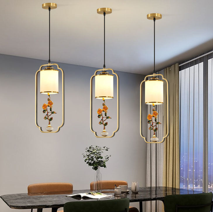 Moderne Luxus Zinklegierung Emaille Zylindrische Schirm 1-Licht Pendelleuchte für Wohnzimmer 