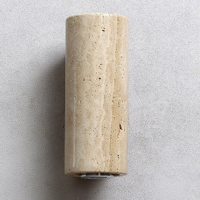 Japanischer Wabi-Sabi Runder Quadrat Gelber Travertin Gummi Holz 1-Licht Spotlight Wandleuchte 