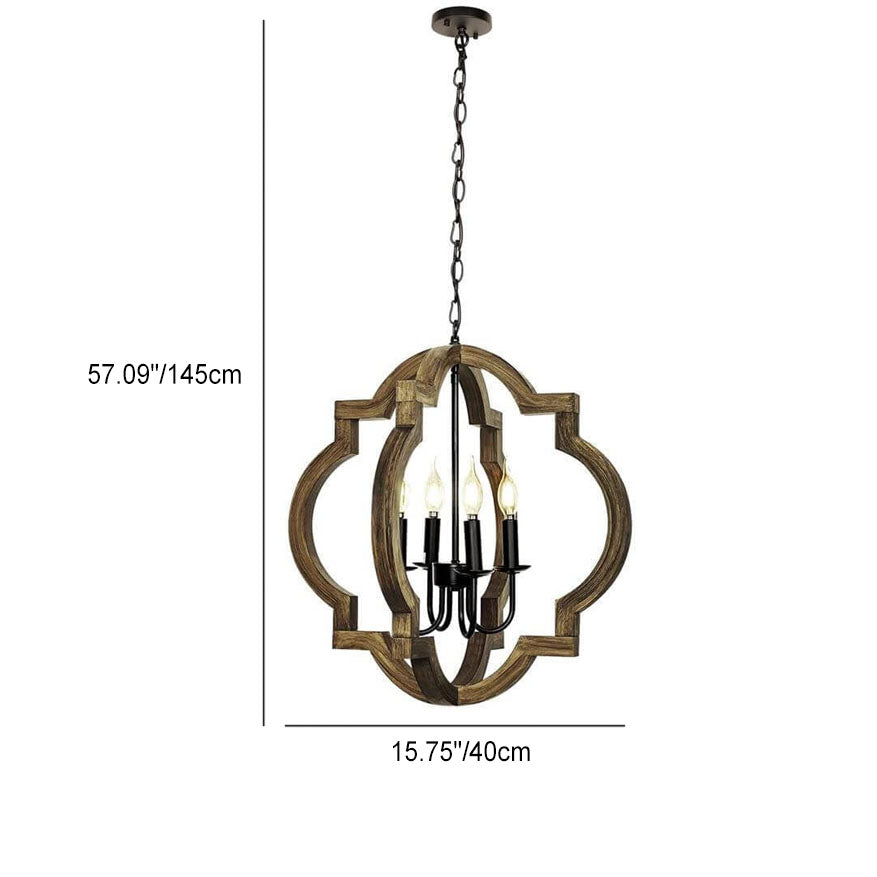 Lustre créatif à 4 lumières de forme spéciale en bois massif de style industriel 