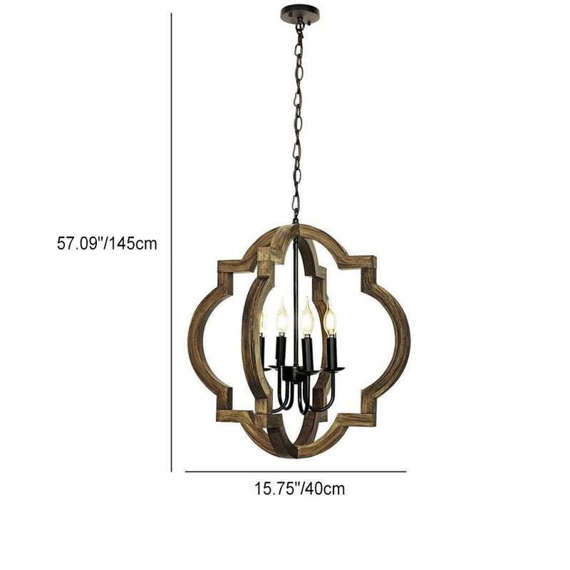 Industrial Style Creative Solid Wood Special-Shaped 4-Lights Chandelier